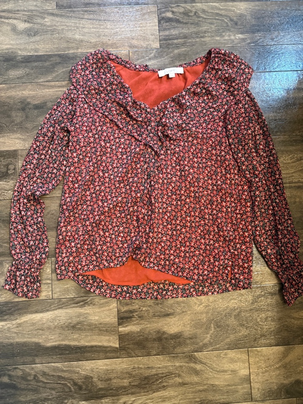 LOFT Rust Floral Trim Blouse